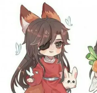 ❤️ 动漫, Q版, 狐狸, 卡通, 可爱, 独眼 whatsapp sticker