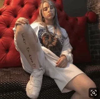 ✨ Billie Eilish WHAT WE ASKED FOR Billie Eilish, célébrité, musique, portrait, chanteuse, tatouage telegram sticker