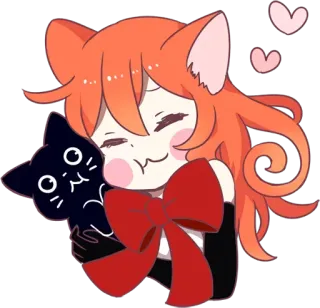 😍 Аниме, Кот, Девочка, Каваий, Милый, Сердечки, Стикер telegram sticker