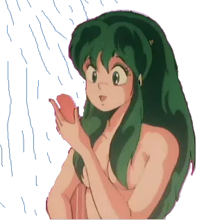 🚿 Lum Urusei Yatsura อนิเมะ, อูรูเซย์ ยัตสึระ, ลามู, แฟนอาร์ต, ผมสีเขียว telegram sticker