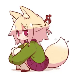 👀 Anime, Raposa, Orelhas de animal, Desenho animado, Fofo, Kawaii, Sentado telegram sticker