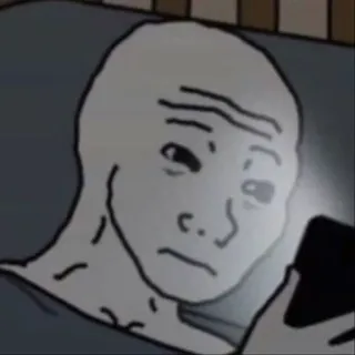 📱 meme, wojak, sad, depressed, phone, bed telegram sticker