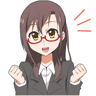 ✊ Anime, Menina, Óculos, Feliz, Bonita, Empresária telegram sticker