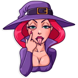 😜 strega, dito medio, magia, halloween, ragazza telegram sticker
