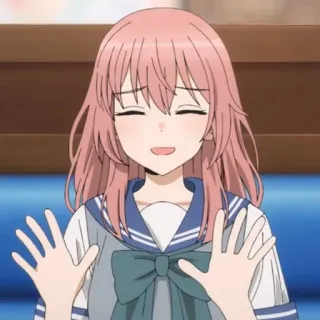 😅 garota anime, sorrindo, cabelo rosa, fofa, desenho animado, feliz, feminino telegram sticker