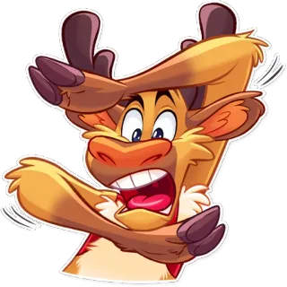 😨 Hirsch, Cartoon, Tier, Lustig, Aufgeregt, Winkend, Fröhlich telegram sticker