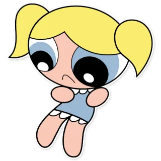 🙁 Bubbles Powerpuff Girls Cartone animato, Carino, Ragazza, Supereroe, Bolle telegram sticker