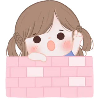 🧸 cute, cartoon, girl, pink, brick wall, sticker whatsapp sticker