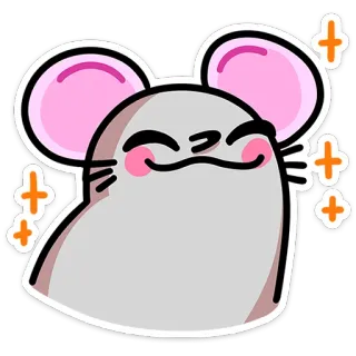 ☺️ 쥐, 귀여운, 만화, 동물, 행복한, 반짝이, 분홍색, 회색 telegram sticker