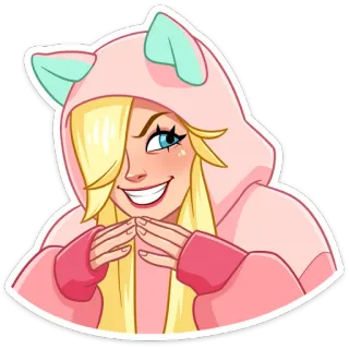 😈 femme, chat, sweat à capuche, dessin animé, sourire narquois whatsapp sticker