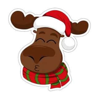 😘 moose, christmas, animal, cartoon, holiday, scarf, santa hat telegram sticker