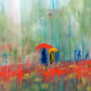 ☂️ impressionnisme, peinture, art, paysage, nature, personnes, parapluies, pluie whatsapp sticker