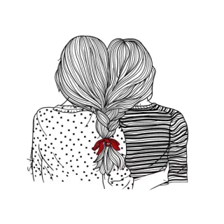 👭 дружба, девушки, коса, волосы, произведение искусства, стикер дружба, искусство дружбы telegram sticker
