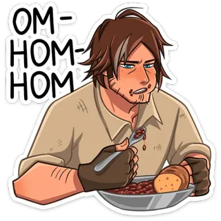 ⭐ OM-HOM-HOM jedzenie, fasola, kreskówka, jedzenie, głodny, mężczyzna telegram sticker