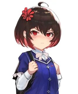 😡 anime, gadis, seragam sekolah, mata merah, bunga telegram sticker
