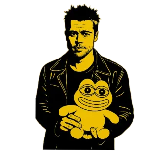 🙂 Brad Pitt, Pepe, Meme, Homem, Desenho animado, Amarelo telegram sticker