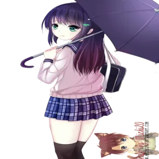 😢 Anime Mädchen, Schuluniform, Regenschirm, Karorock, Süß, Cartoon whatsapp sticker