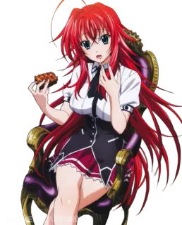 🩸 Rias Gremory High School DxD アニメ, 赤い髪, 女性, キャラクター, 座っている, 笑顔, 長い髪 telegram sticker