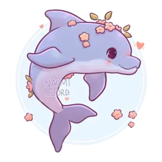 🐬 NAOMI _LORD dolphin, cute, flowers, animal, sea, ocean, kawaii telegram sticker