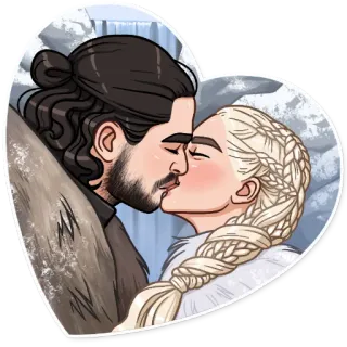 ❤️ Jon Snow, Daenerys Targaryen Game of Thrones baiser, amour, hiver, fantaisie, couple, neige, coeur telegram sticker