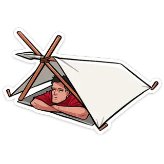 ⭐ キャンプ, テント, 睡眠, 男性, 屋内, リラックス, 家 telegram sticker