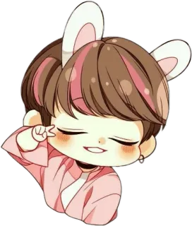 😋 dibujos animados, orejas de animales, kawaii, lindo, signo de paz telegram sticker