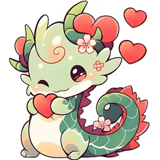 ❤️ kawaii, süß, drache, herzen, blumen, aufkleber, cartoon telegram sticker