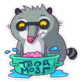 🧠 ТВОЙ МОЗГ rakun, kartun, hewan, mencuci, otak, imut, lucu telegram sticker
