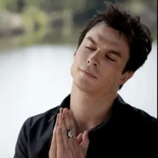 🙏 Damon Salvatore The Vampire Diaries мужчина, серьезный, Йен Сомерхолдер, вампир, отдых, спокойствие, поза telegram sticker
