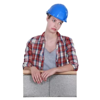 😒 construction, worker, helmet, blue, sad, bored, woman telegram sticker