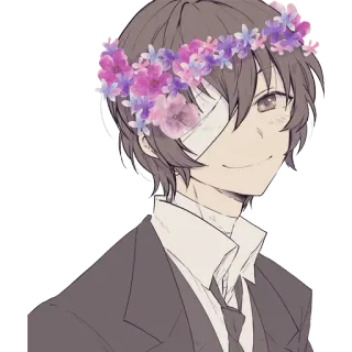 😊 Osamu Dazai Bungo Stray Dogs Anime, Manga, Dazai, Bungo Stray Dogs, Blumenkranz, Verband telegram sticker
