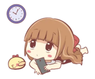 ⏰ Chibi, Cartoon, Mädchen, Handy, Süß, Warten, Zeit telegram sticker