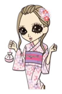 🙍 Kimono, Gaya anime, Kartun, Imut, Jepang, Bunga, Merah muda telegram sticker