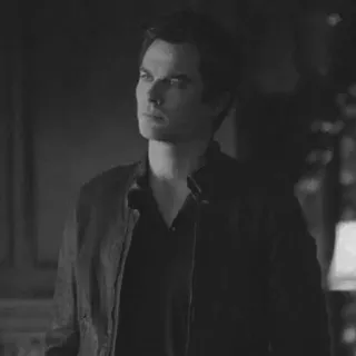 ▪️ Damon Salvatore The Vampire Diaries wampir, serial TV, Ian Somerhalder, czarno-białe, pamiętniki wampirów, dramat, nadprzyrodzone telegram sticker