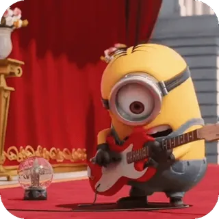 ๐ Minion Despicable Me minion, guitar, rockstar, music, funny, despicable me telegram sticker