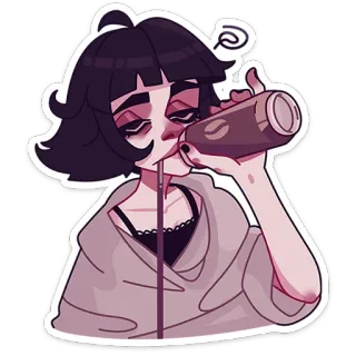 ☕️ уставший, кофе, пьющий, измученный, сонный, мультфильм telegram sticker