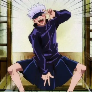 😆 Gojo Satoru Jujutsu Kaisen 动漫, 五条悟, 咒术回战, 角色, 微笑, 姿势 telegram sticker