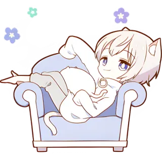😏 Katze, Anime, Chibi, Süß, Entspannt, Couch, Kätzchen whatsapp sticker