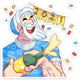 🥳 2021 ปีใหม่, งานฉลอง, ปาร์ตี้, ขวด, กระดาษสี, วันหยุด, การ์ตูน, ตัวละคร telegram sticker