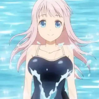 ☺️ anime girl, swimsuit, pink hair, cute, water whatsapp sticker