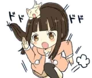 🏃 ドドドド Anime, Kreskówka, Słodkie, Japoński, Kot, Dziewczyna, Ruchome telegram sticker