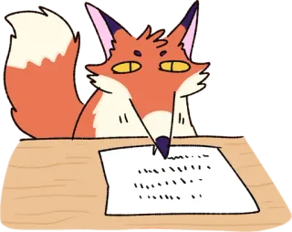 ✍️ キツネ, 動物, 机, 紙, 書き込み telegram sticker
