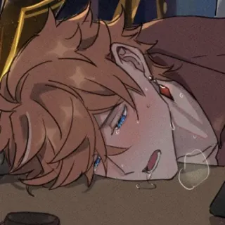 💘 Tartaglia Genshin Impact anime, tartaglia, genshin impact, menangis, keringat, kelelahan telegram sticker
