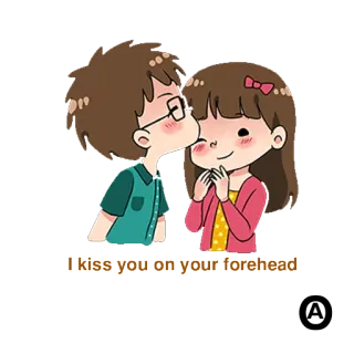 💑 I kiss you on your forehead beso, frente, pareja, amor, dibujos animados, afecto telegram sticker