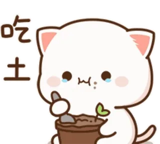🥺 吃土 고양이, 슬픈, 먹는, 흙, 식물 whatsapp sticker