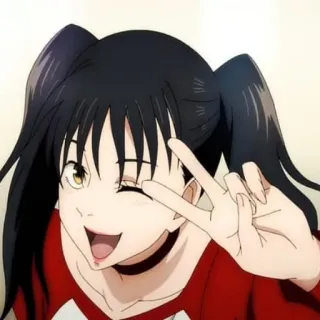 😝 アニメガール, ウインク, ピースサイン, 漫画, 女性, ブルネット, 若い telegram sticker