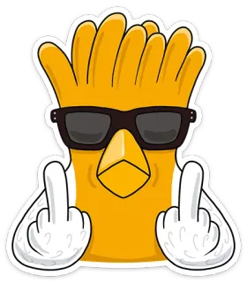 🖕 pássaro, dedo do meio, gesto, óculos de sol, desenho animado, ofensivo whatsapp sticker