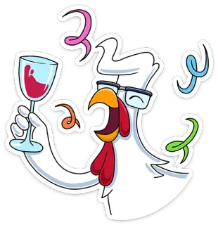 🍷 chicken, wine, toast, cartoon, glasses, party telegram sticker