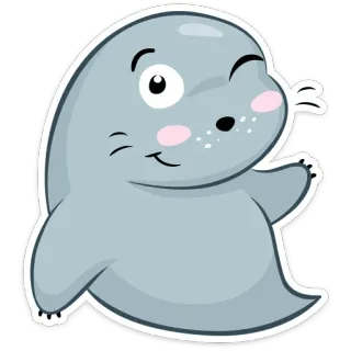 😉 тюлень, милый, животное, мультяшный, улыбающийся, машет telegram sticker