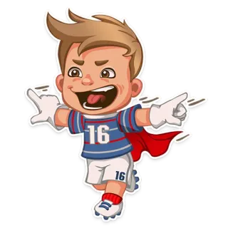 😀 16 desenho animado, menino, super-herói, número 16, atleta telegram sticker